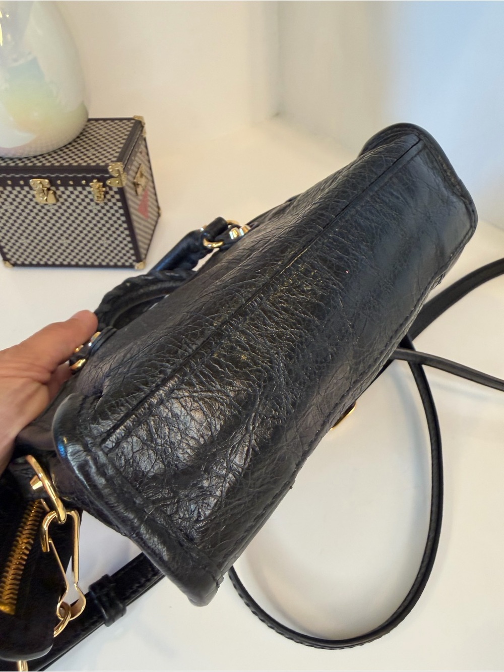 🎀BALENCIAGA Agneau Giant 12 Gold Hardware Micro City Gris Fossile - Picture 9 of 17